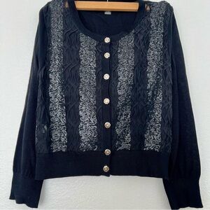 Sequins and tulle black cropped cardigan